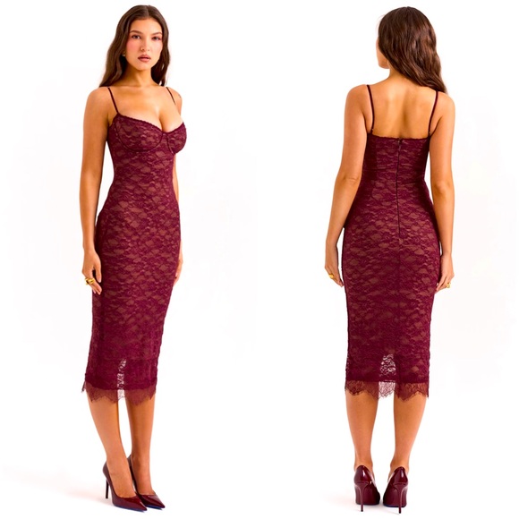 House of CB | Dresses | House Of Cb Melina Mulberry Lace Midi Dress M Nwot  | Poshmark